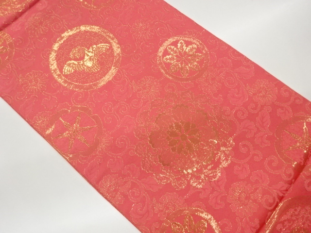 JAPANESE MARU OBI / WOVEN FLOWER & BIRD